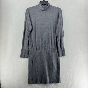 White House Black Market Sweater Dress Womens M Gray Mock Neck Knit Long Sleeve
